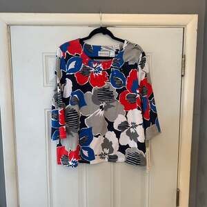 Alfred Dunner Women's Bold Floral Print 3/4 Sleeve Tee